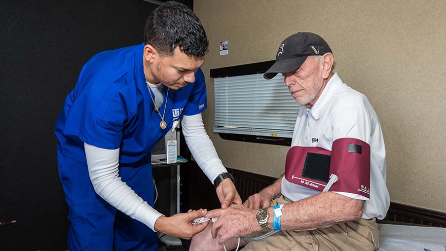 A provider and a patient in the mobile clinic. 