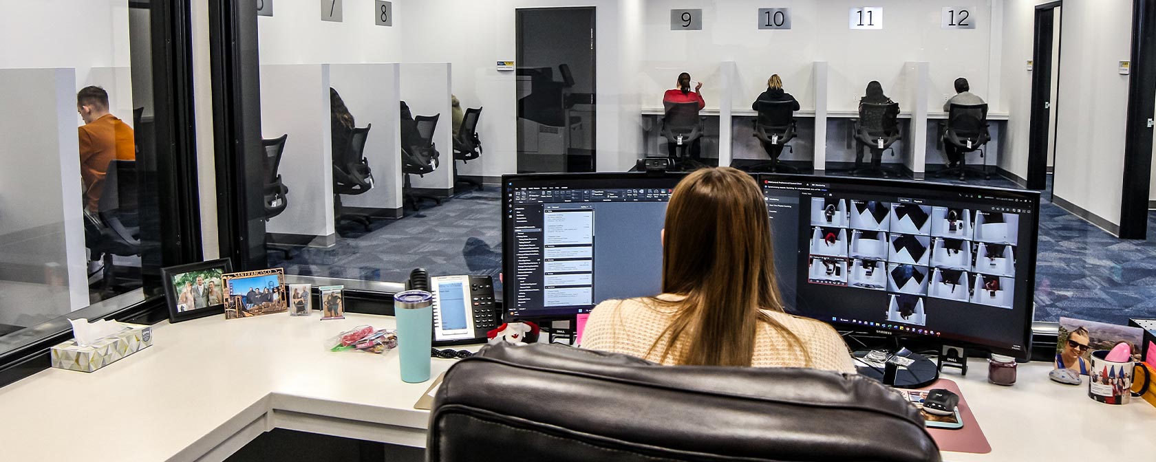 A Touro Nevada employee watches over students taking exams in 12 individual testing center workstations.