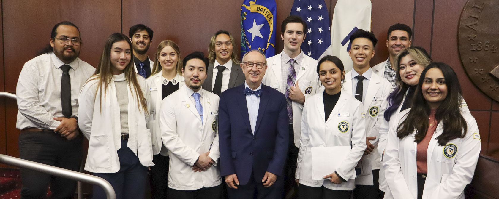 Dr. Wolfgang Gilliar from the College of Osteopathic Medicine and Terry Bartmus, DNP with Touro Nevada students at the Nevada state capitol on Legislative Day.